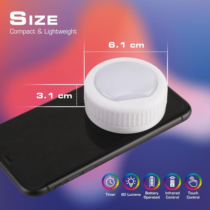 إيفربايت مصباح EverBrite اللمسي، مصباح ضغط، مصابيح LED دائرية مع 12 لون RGB، ضوء لمس لاسلكي أسفل الخزانة، 80 لومن، ضوء ليلي للخزانة، غرفة النوم، الجدار، الفصل الدراسي، يشمل 18 بطارية AAA، عبوة من 6 قطع - Image 5