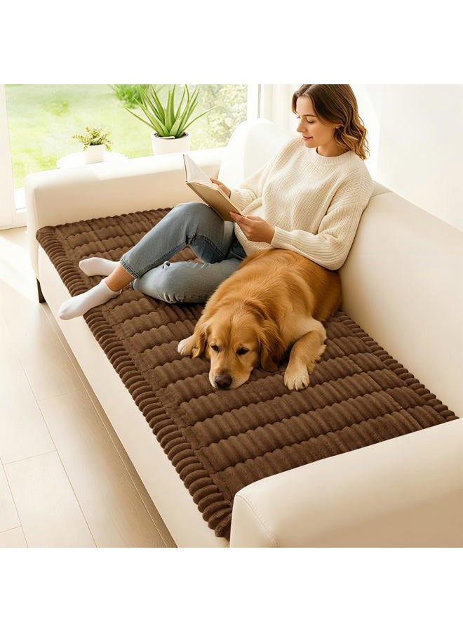 hyha Couch Covers for Dogs Washable, Non Slip Plush Dog Sofa Protectors, Fuzzy Pet Couch Covers for 3 Cushion Sofa Pet Friendly (Brown, 27.6" x 82.7") - Image 2