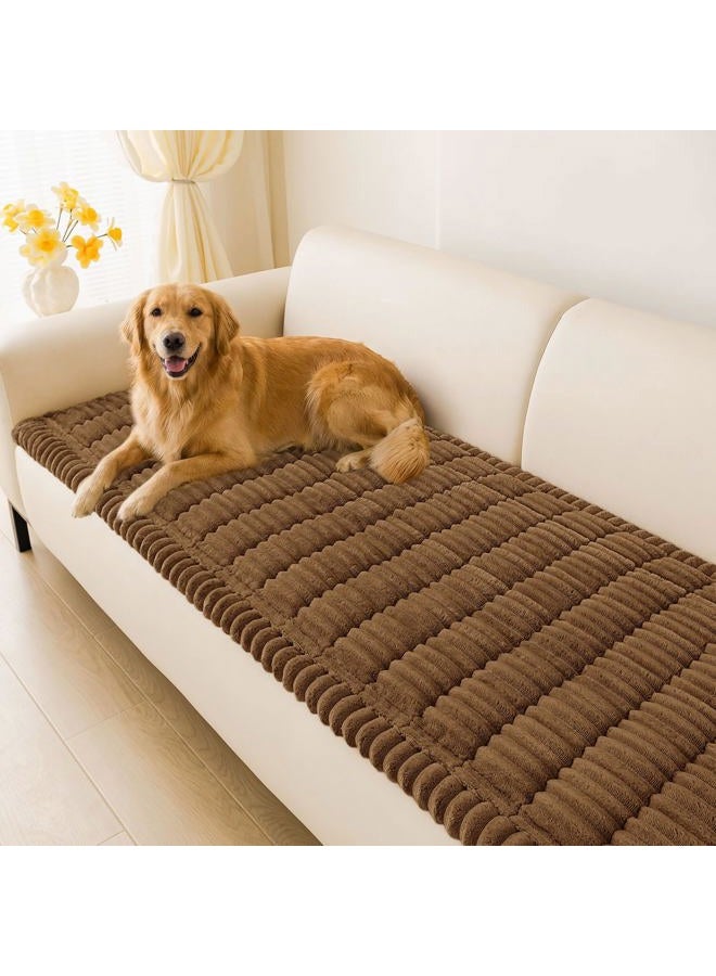 hyha Couch Covers for Dogs Washable, Non Slip Plush Dog Sofa Protectors, Fuzzy Pet Couch Covers for 3 Cushion Sofa Pet Friendly (Brown, 27.6" x 82.7") - Image 1
