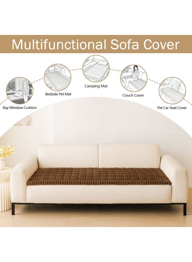 hyha Couch Covers for Dogs Washable, Non Slip Plush Dog Sofa Protectors, Fuzzy Pet Couch Covers for 3 Cushion Sofa Pet Friendly (Brown, 27.6" x 82.7") - Image 3