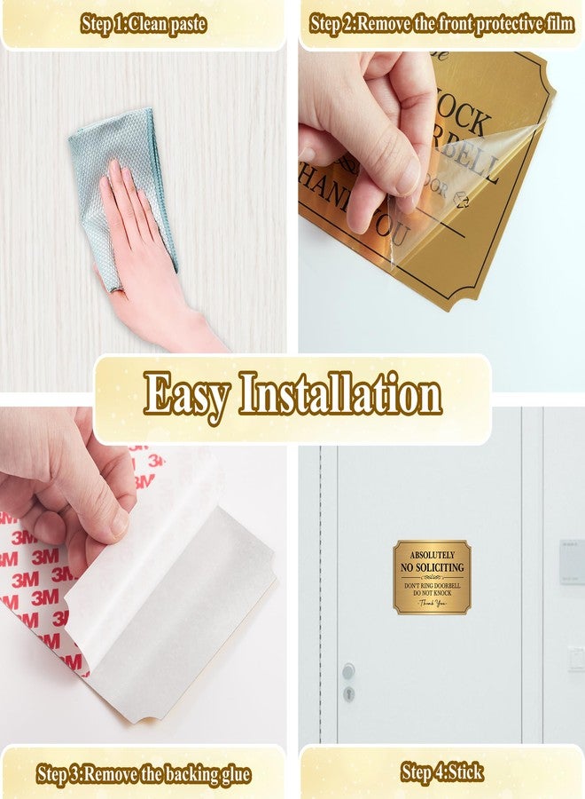 LUHIMO No Soliciting Sign for Front Door，Self-Adhesive Elegant Brushed Gold Do Not Knock or Ring Doorbell No Soliciting Sticker for Home, No Solicitors Sign for Doorbell, House Door, Office 5.9"x 3.9" - Image 5