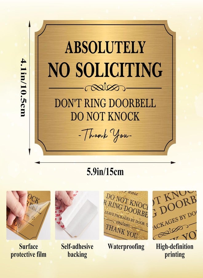 LUHIMO No Soliciting Sign for Front Door，Self-Adhesive Elegant Brushed Gold Do Not Knock or Ring Doorbell No Soliciting Sticker for Home, No Solicitors Sign for Doorbell, House Door, Office 5.9"x 3.9" - Image 2