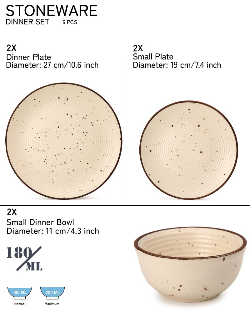 Bodhi House Handcrafted Stoneware Ceramic Dinner Set, 6 Pieces Dish Set Serving for 2, Microwave and Dishwasher Safe, Bone-ash Free, Crockery Set for Dining and Gifting, Beige - Image 2