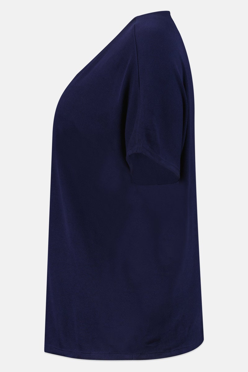 Tchibo Women Round Neck Short Sleeve Textured Top, Navy - Image 2