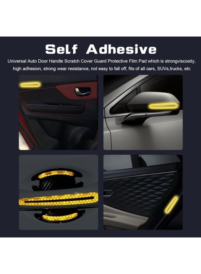 LuckyNov 8PCS Car Handle Cup Protector Reflective Stickers, 3D Carbon Fiber Door Bowl Paint Scratch Protective Film,Car Door Handle Door Bowl Protection Guards Trim Stickers,Automobile Decoration (Yellow) - Image 3