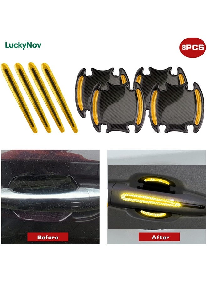 LuckyNov 8PCS Car Handle Cup Protector Reflective Stickers, 3D Carbon Fiber Door Bowl Paint Scratch Protective Film,Car Door Handle Door Bowl Protection Guards Trim Stickers,Automobile Decoration (Yellow) - Image 1