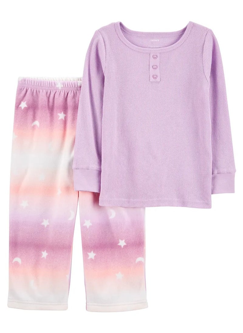 carter's Carter's 2 Piece Moon Thermal & Fleece Pyjamas Set - Purple  - Image 1