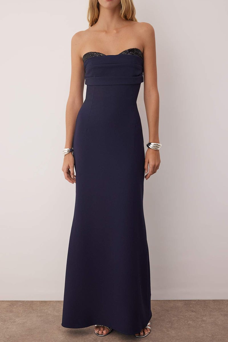 trendyol Navy Blue Chest Embroidered Woven Maxi Evening Dress & Graduation Dress Tpraw26Ae00000 - Image 3