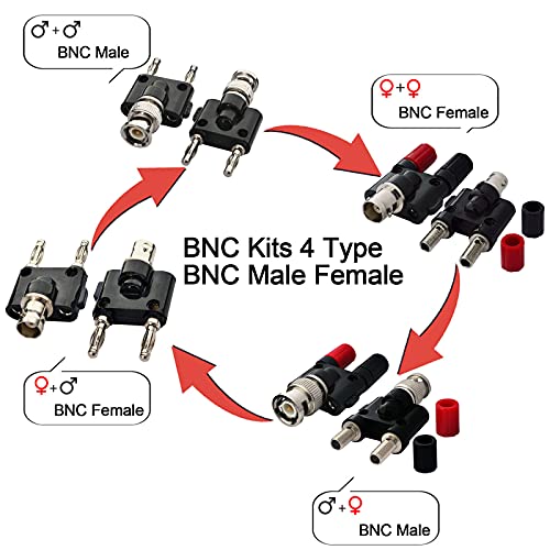 onelinkmore BNC to Banana Adapter Kit, All-in-One RF Coax Connector Set 4-Type(BNC Male/Female to Dual Banana Male/Female Jack), 19mm Spacing Binding Post & Stackable Plugs for Lab Test - Image 2