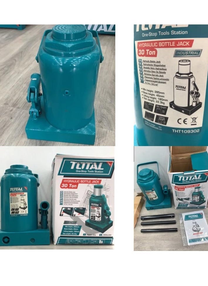 TOTAL - Total 30 Ton Hydraulic Bottle Jack - THT109302, Heavy-Duty with Safety Valve, Adjustable Height 260mm - 430mm, Ideal for Automotive and Industrial Lifting - Image 1