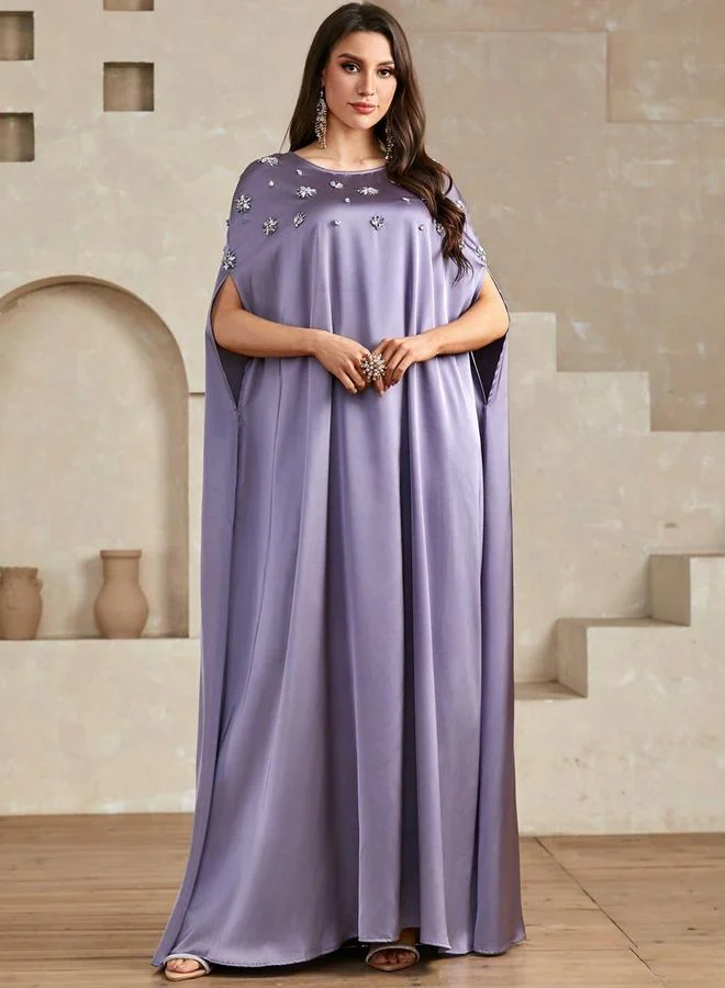 تايك تو Women'S Embellished Round Neck Batwing Sleeve Maxi Dress