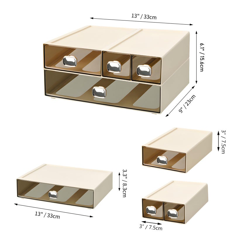 OSteed Spacious Desktop Storage Box, 1 Large 1 Middle & 2 Small Storage Drawers, Stackable Office Desk Drawer Organizer and Accessories, Printer Paper Organizer, Cream Plastic Drawers for Workspace - Image 3