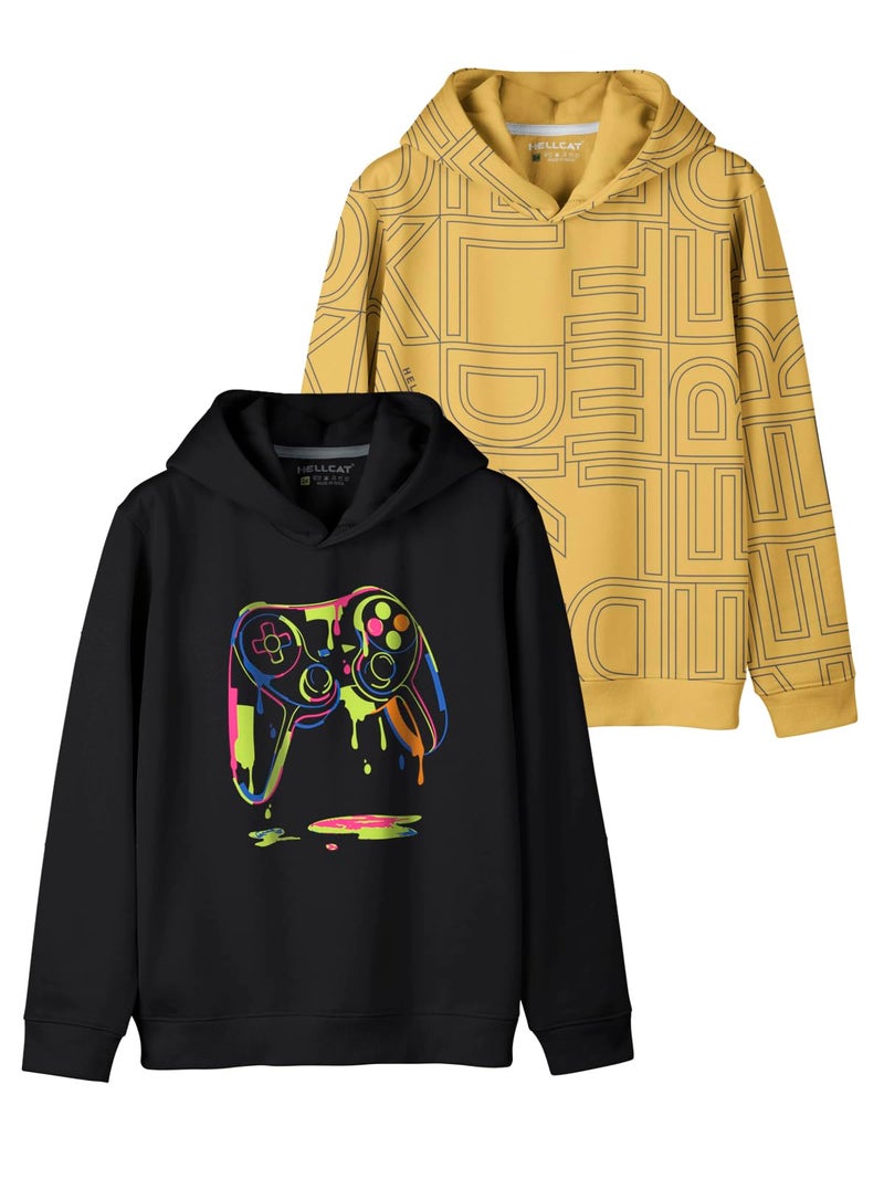 HELLCAT Trendy Printed Cotton Blend Hoodie Sweatshirt for Boys - Pack of 2_Black / Yellow_15-16 Years - Image 1