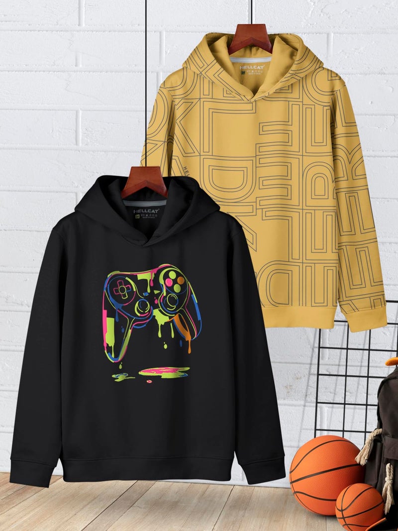 HELLCAT Trendy Printed Cotton Blend Hoodie Sweatshirt for Boys - Pack of 2_Black / Yellow_15-16 Years - Image 2