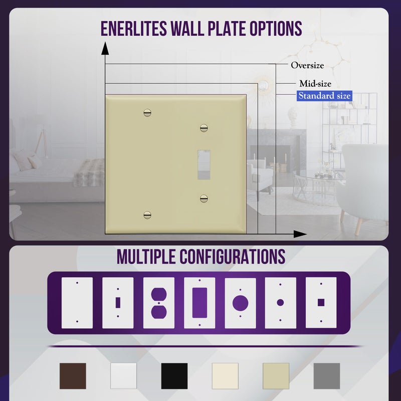 ENERLITES Combination Wall Plate (Blank Device/Toggle Switch), Standard Size 2-Gang, Polycarbonate Thermoplastic, Ivory 880111-I - Image 5