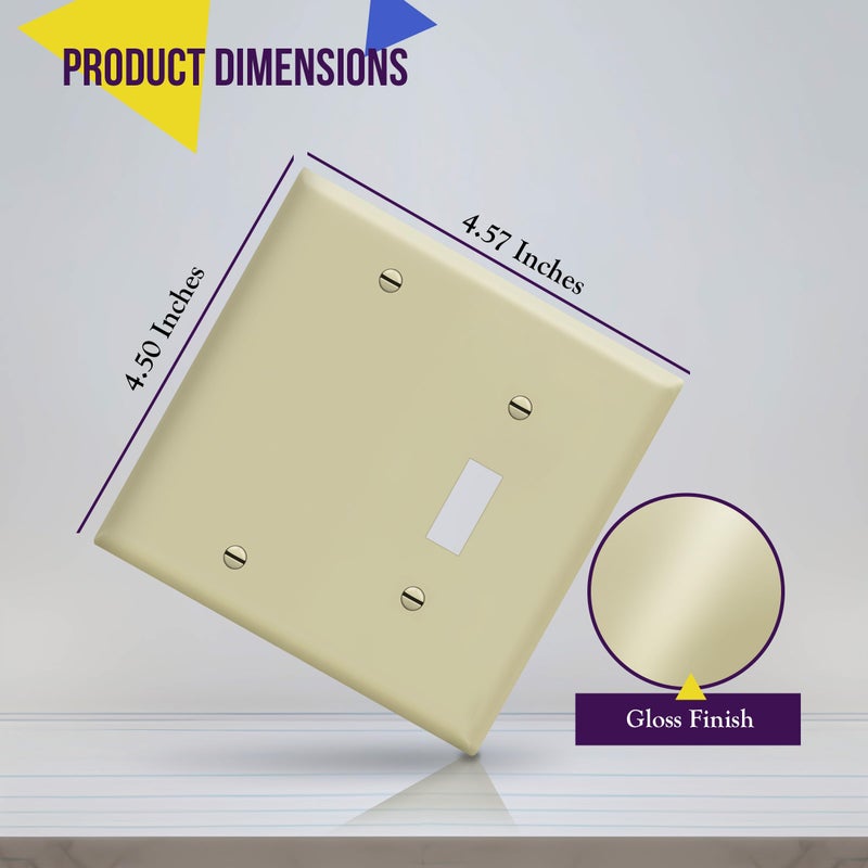 ENERLITES Combination Wall Plate (Blank Device/Toggle Switch), Standard Size 2-Gang, Polycarbonate Thermoplastic, Ivory 880111-I - Image 2