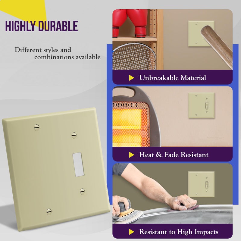 ENERLITES Combination Wall Plate (Blank Device/Toggle Switch), Standard Size 2-Gang, Polycarbonate Thermoplastic, Ivory 880111-I - Image 4