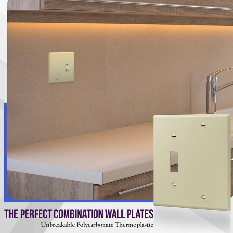 ENERLITES Combination Wall Plate (Blank Device/Toggle Switch), Standard Size 2-Gang, Polycarbonate Thermoplastic, Ivory 880111-I - Image 3