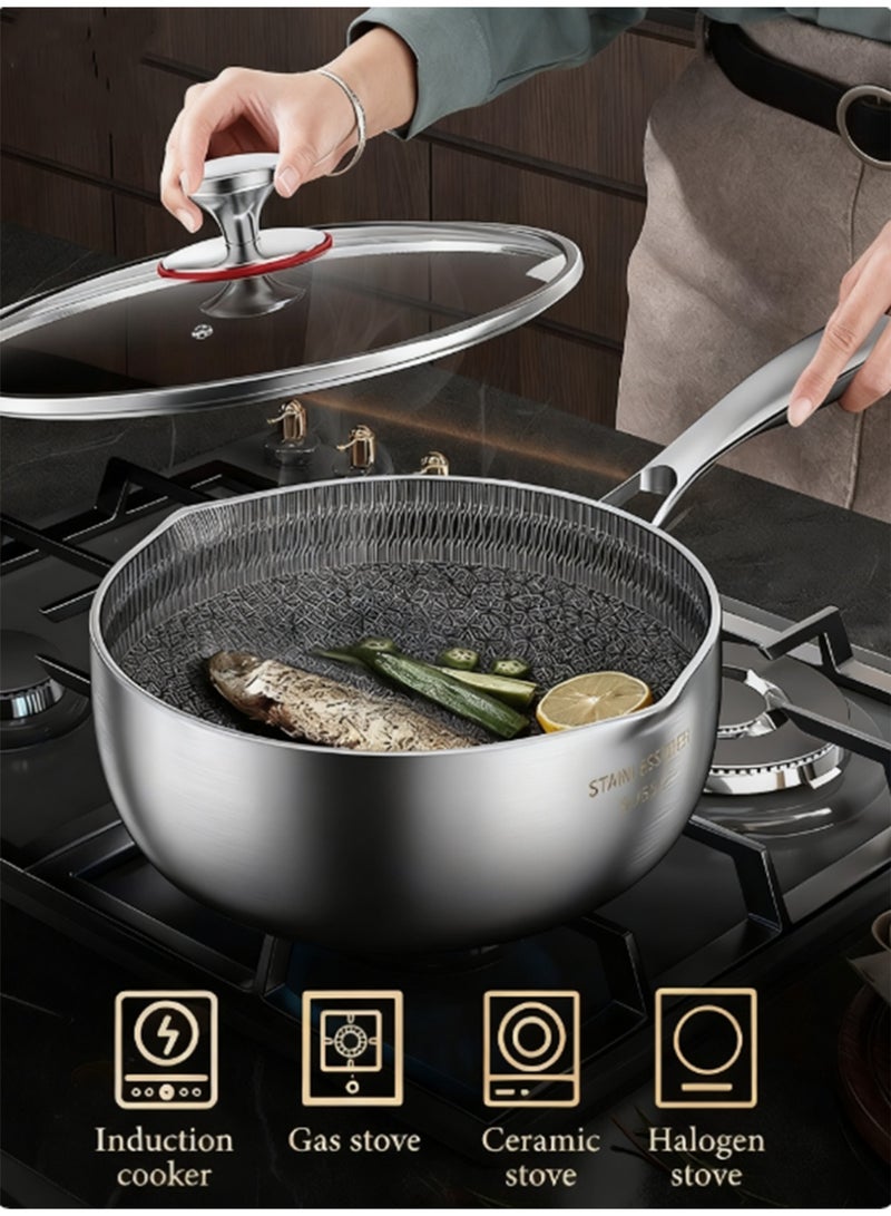 Nonstick Saucepan with Lid 316 Stainless Steel Multipurpose Pot Common to All Stoves Dishwasher Safe Extended Handle Fry Pan 20 CM - Image 2