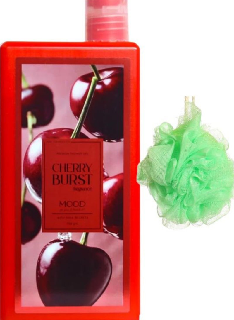 موود مود جل استحمام برائحة الكرز 750 جم + لوفا متعدد الألوان