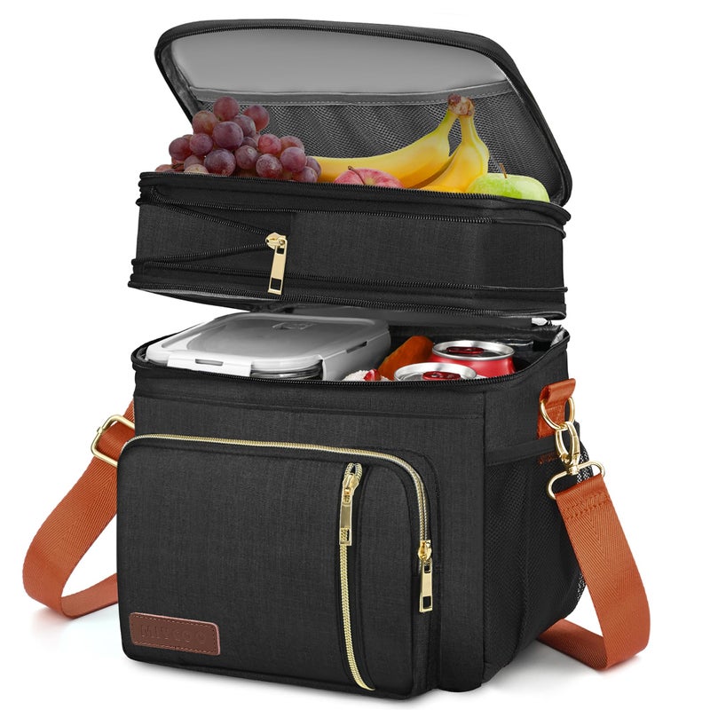 MIYCOO Lunch Bag  Lunch Box for Women Men Double Deck  Leakproof Insulated Soft Large Adult Lunch Cooler Bag for Work Black Orange