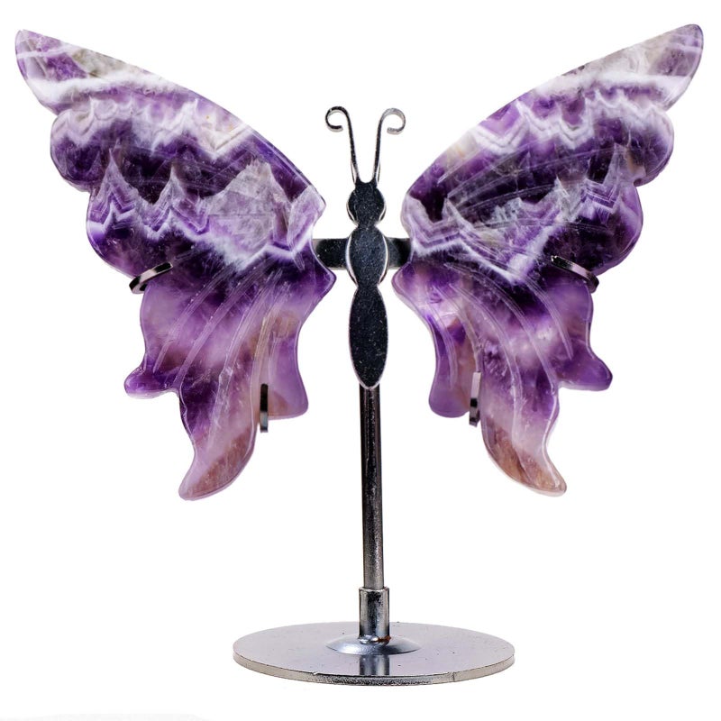 Apengshi Natural Crystal Butterfly Statue Genuine Crystal Figurine Ornament, Amethyst Agate Wings, Home Office Tabletop Decor (Amethyst) - Image 1