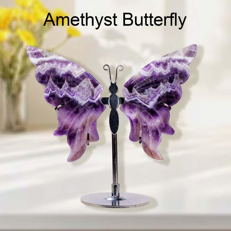 Apengshi Natural Crystal Butterfly Statue Genuine Crystal Figurine Ornament, Amethyst Agate Wings, Home Office Tabletop Decor (Amethyst) - Image 5