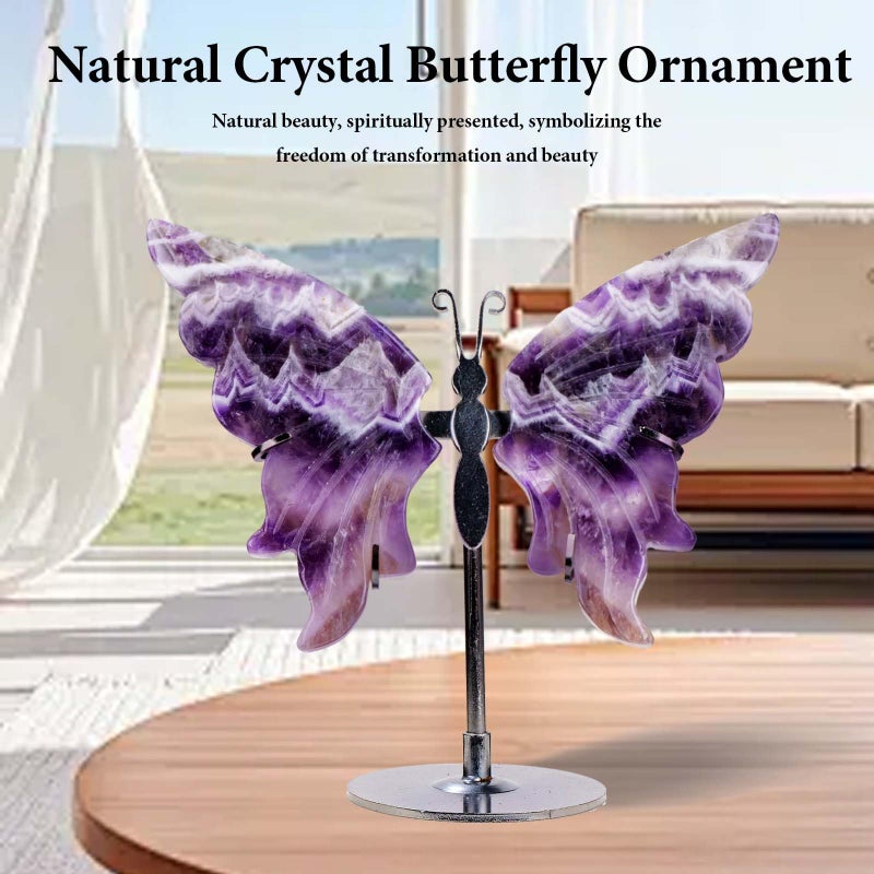 Apengshi Natural Crystal Butterfly Statue Genuine Crystal Figurine Ornament, Amethyst Agate Wings, Home Office Tabletop Decor (Amethyst) - Image 3