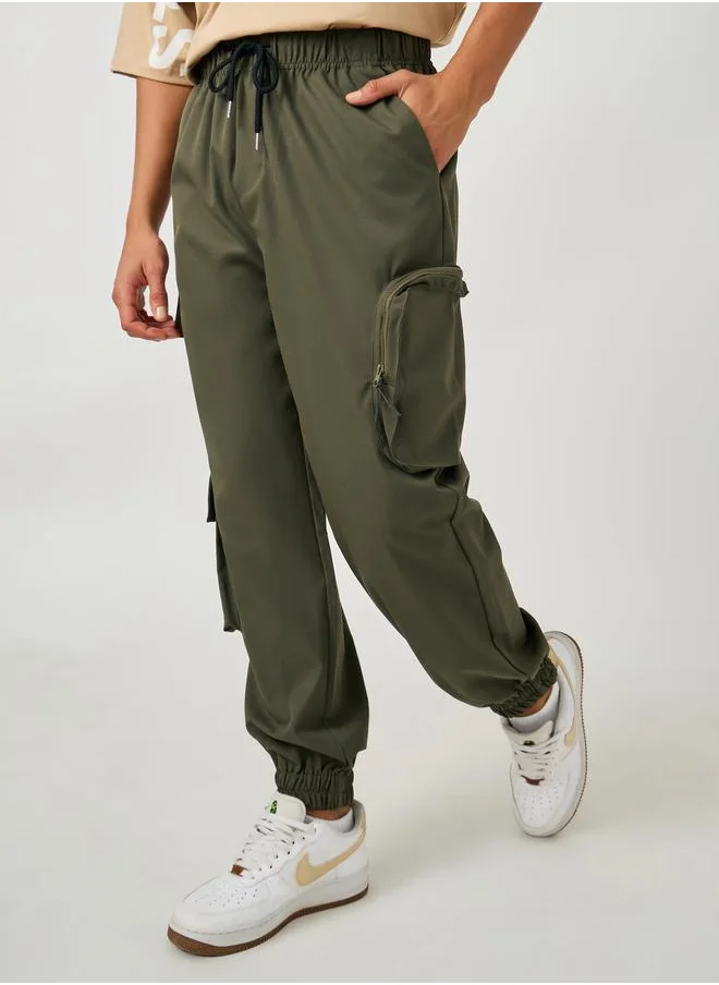 ستايلي Styli Solid Twill Utility Oversized Joggers with Zip Pocket