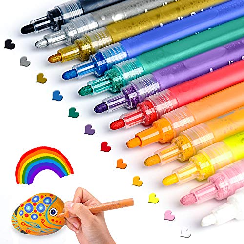 JR.WHITE Acrylic Paint Pens Paint Markers for Rock Painting, Canvas, Wood, Glass, Fabric, Metal, Plastic, Arts Crafts Easter Eggs, Pumpkin, Scrapbooking Supplies - Image 1