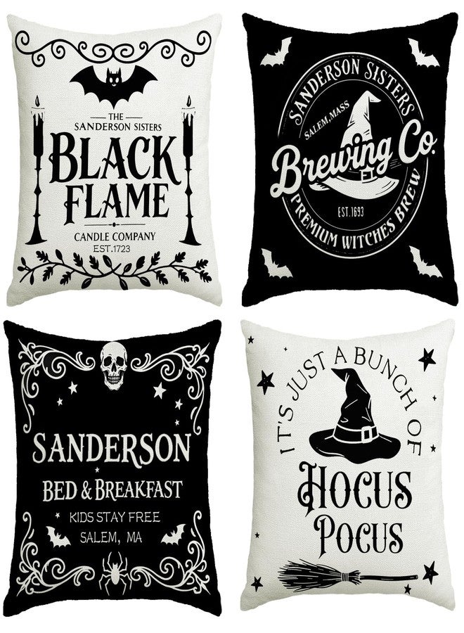YOSICHY Halloween Decorations Pillow Covers 18x18 Inch,Set of 4 Vintage Halloween Decor Indoor Outdoor Throw Pillow Covers, Hocus Pocus Farmhouse Saying Linen Cushion Case for Home Sofa Couch Bedroom Chair - Image 1