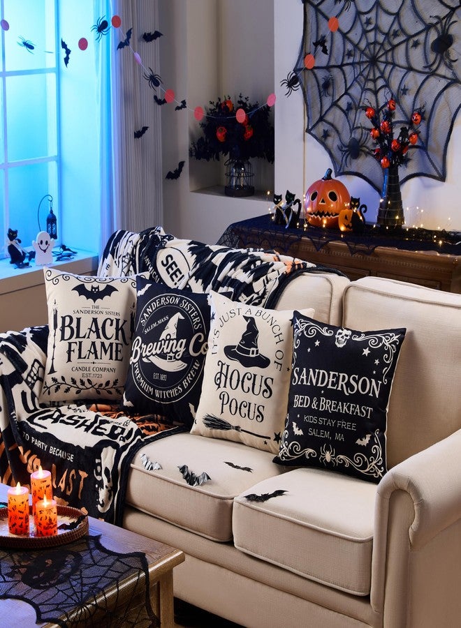 YOSICHY Halloween Decorations Pillow Covers 18x18 Inch,Set of 4 Vintage Halloween Decor Indoor Outdoor Throw Pillow Covers, Hocus Pocus Farmhouse Saying Linen Cushion Case for Home Sofa Couch Bedroom Chair - Image 5
