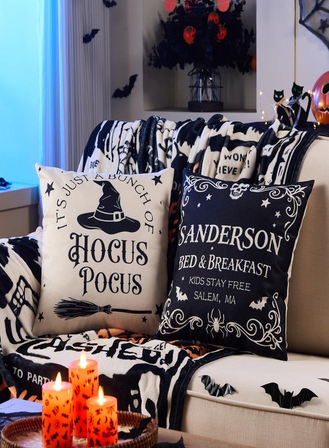 YOSICHY Halloween Decorations Pillow Covers 18x18 Inch,Set of 4 Vintage Halloween Decor Indoor Outdoor Throw Pillow Covers, Hocus Pocus Farmhouse Saying Linen Cushion Case for Home Sofa Couch Bedroom Chair - Image 2