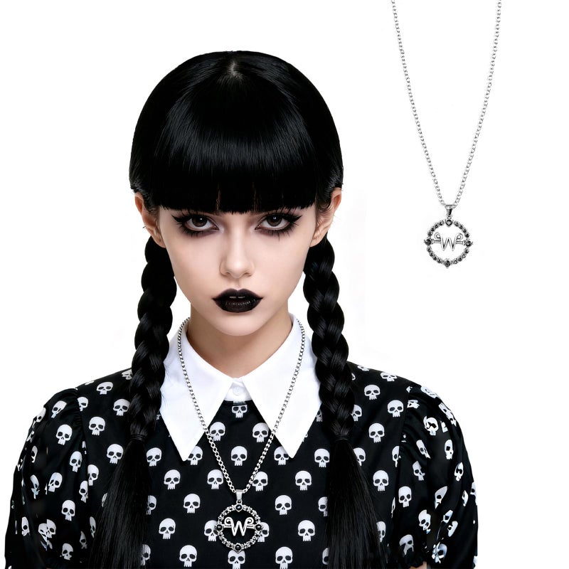 QACCF Womens Long Straight Braided Full Bang Black Synthetic Cosplay Costume Full Wig Braid Jet - Image 2