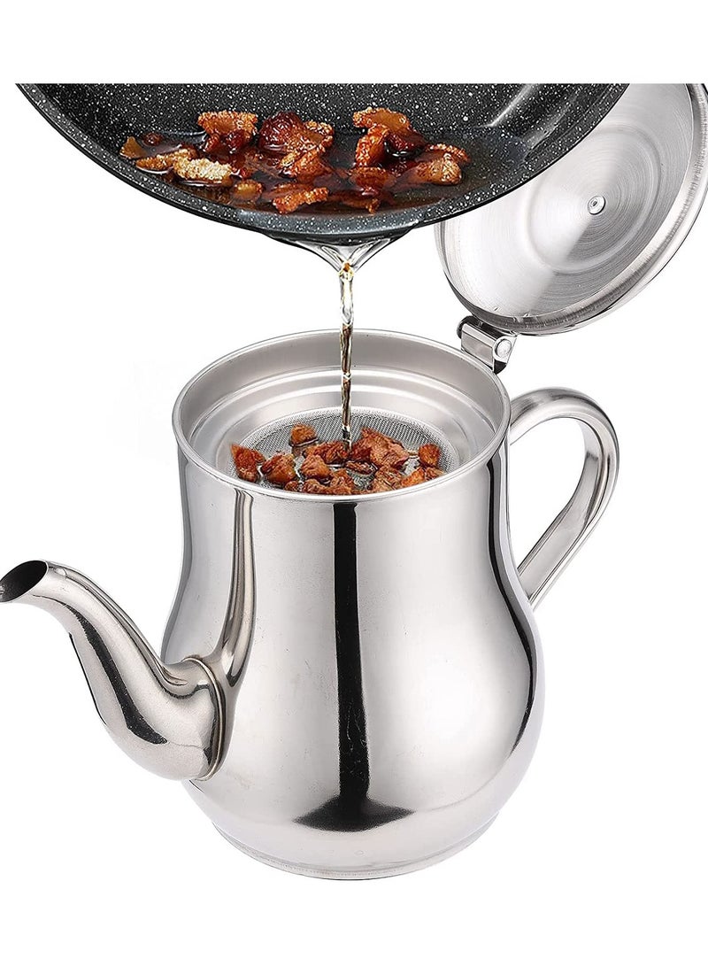 SYOSI Stainless Steel Oil Strainer Pot, Stainless Steel Oil Cooking Grease Container with Fine Mesh Strainer, Oil Storage Can with Spout for Storing Cooking Oil - Image 1