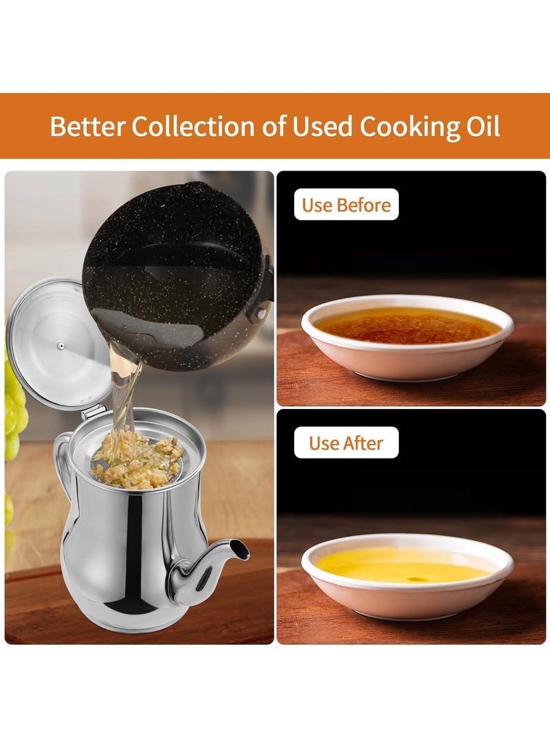 SYOSI Stainless Steel Oil Strainer Pot, Stainless Steel Oil Cooking Grease Container with Fine Mesh Strainer, Oil Storage Can with Spout for Storing Cooking Oil - Image 5