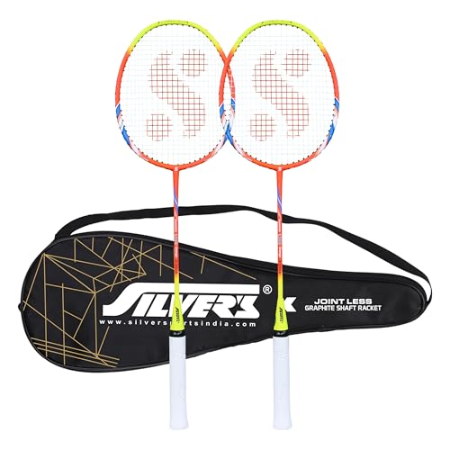 Silvers Silver's Graphite Shaft Jointless Phantom Badminton Kit (2 Racquets with Full Cover)(Orange/Yellow) - Image 1