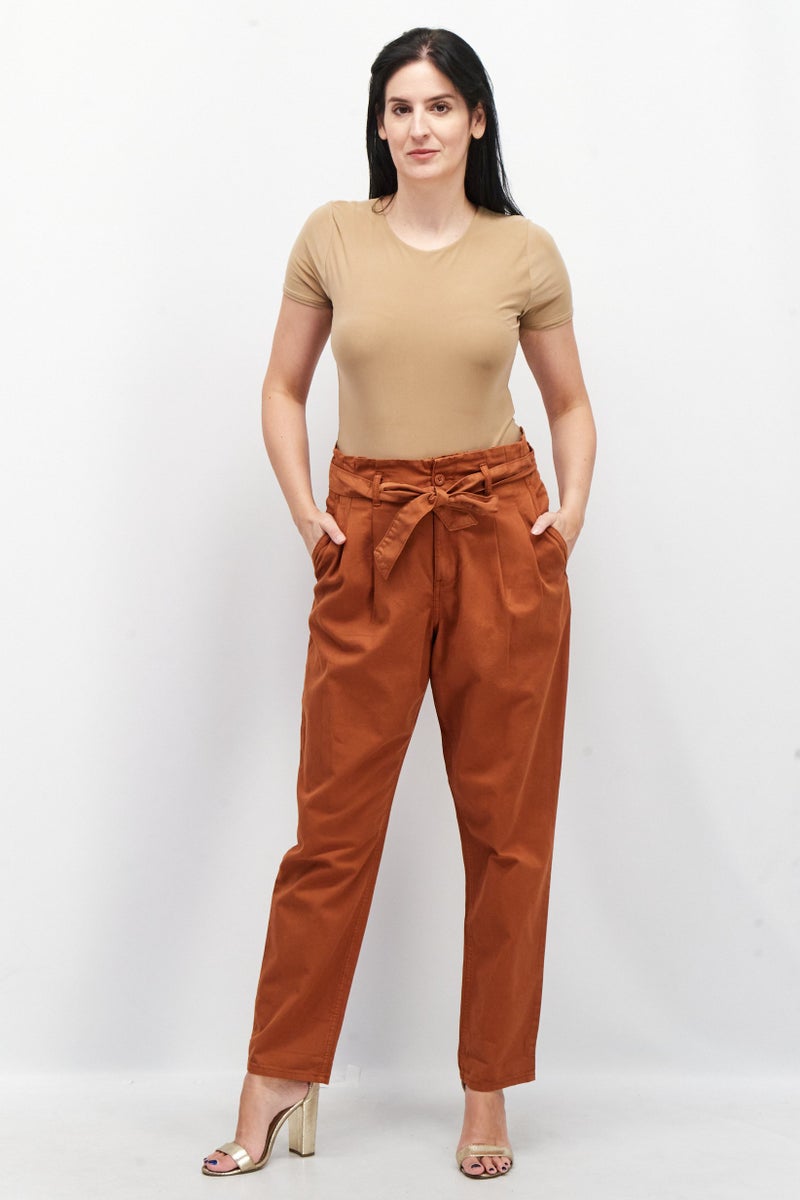 ESPRIT Women Regular Fit High Waist Pants, Rust - Image 3