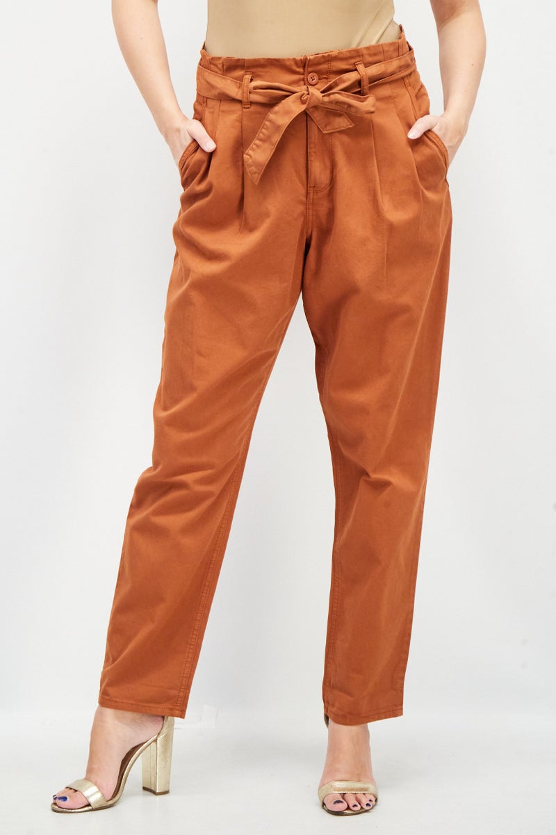 ESPRIT Women Regular Fit High Waist Pants, Rust - Image 1