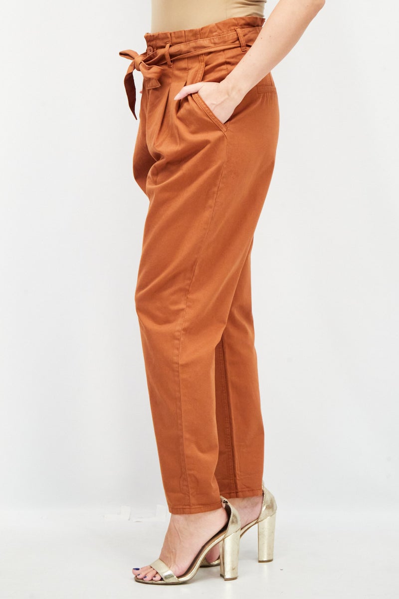 ESPRIT Women Regular Fit High Waist Pants, Rust - Image 4