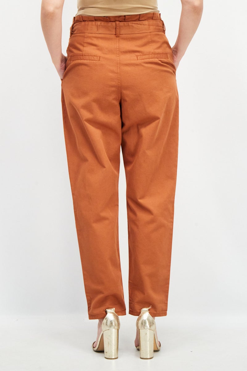 ESPRIT Women Regular Fit High Waist Pants, Rust - Image 2