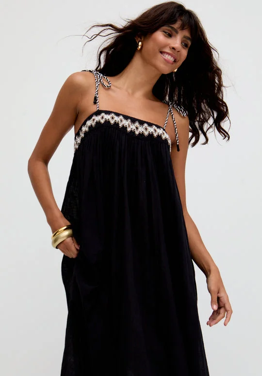 رافاي Theodora Spaghetti Strap Embroidered Midi Dress In Black