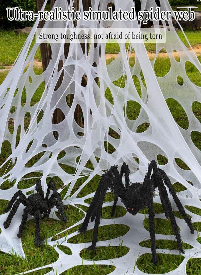 wymulot 1000 Sqft（After Streched with Holes）Uncut Giant DIY Spider Web Halloween Decorations Outdoor with 10 Ground Nails Stretchy Beef Cloth Netting Cut-Your-Own Flexible Elastic for Yard Party Decor - Image 4