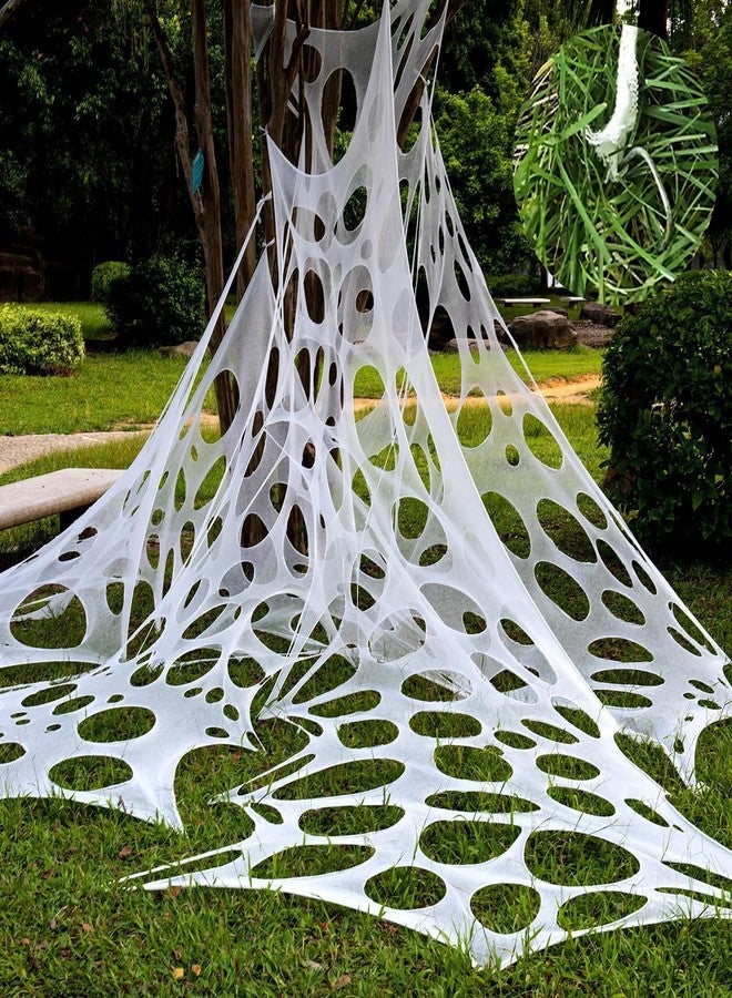 wymulot 1000 Sqft（After Streched with Holes）Uncut Giant DIY Spider Web Halloween Decorations Outdoor with 10 Ground Nails Stretchy Beef Cloth Netting Cut-Your-Own Flexible Elastic for Yard Party Decor - Image 1