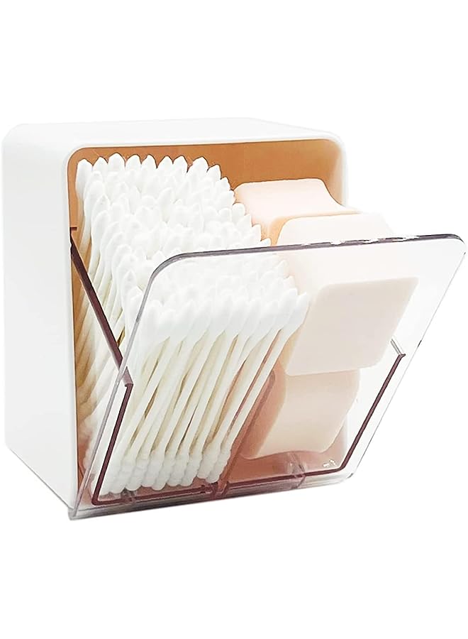 IAF Holder Dispenser for Cotton Ball, Cotton Swab, Cotton Round Pads, Floss, Dispenser Container Box with 2 Compartments, Bathroom Vanity Countertop Storage Organizer, White - Image 1