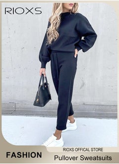RIOXS Women's 2 Pieces Tracksuit Sets, Long Sleeves Track Suits, Daily Casual Jogger Outfits, Loose Pullover Sweatshirt and Jogging Pants For Women, Ladies Relaxed Fitted Style Outfits  - Image 1