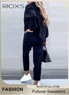 RIOXS Women's 2 Pieces Tracksuit Sets, Long Sleeves Track Suits, Daily Casual Jogger Outfits, Loose Pullover Sweatshirt and Jogging Pants For Women, Ladies Relaxed Fitted Style Outfits  - Image 3