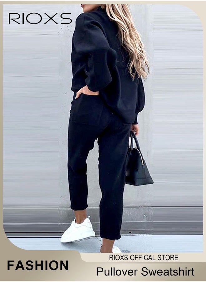 RIOXS Women's 2 Pieces Tracksuit Sets, Long Sleeves Track Suits, Daily Casual Jogger Outfits, Loose Pullover Sweatshirt and Jogging Pants For Women, Ladies Relaxed Fitted Style Outfits  - Image 3