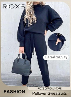 RIOXS Women's 2 Pieces Tracksuit Sets, Long Sleeves Track Suits, Daily Casual Jogger Outfits, Loose Pullover Sweatshirt and Jogging Pants For Women, Ladies Relaxed Fitted Style Outfits  - Image 2