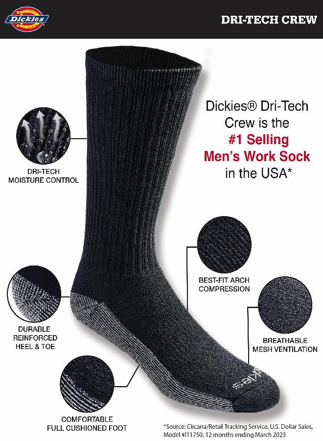 Dickies Dickies Men's Dri-tech Moisture Control Crew Socks Multipack, Black (12 Pairs), Shoe Size: 6-12  - Image 1
